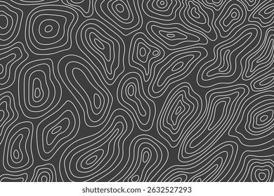 mapa topográfico, linhas curvas, fundo de linhas brancas, fundo preto, linhas abstratas, mapa de contorno geográfico, ilustração vetorial, vetor de fundo de modelo