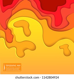 topographic map cutting out of colored paper 3D vector illustration