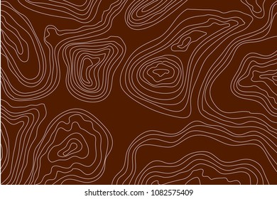 topographic map dark brown background, abstract vector illustration