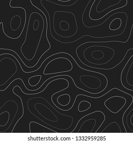 Topographic map. Dark seamless design. Modern tileable isolines pattern. Vector illustration.