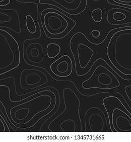 Topographic map. Dark seamless design. Perfect tileable isolines pattern. Vector illustration.
