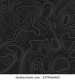 Topographic map. Dark seamless design. Excellent tileable isolines pattern. Vector illustration.