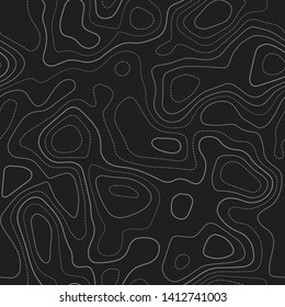 Topographic map. Dark seamless design. Bold tileable isolines pattern. Vector illustration.