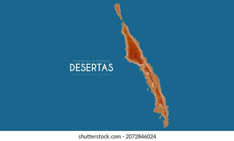 Topographic map of Desertas, Portugal. Vector detailed elevation map of island. Geographic elegant landscape outline poster.