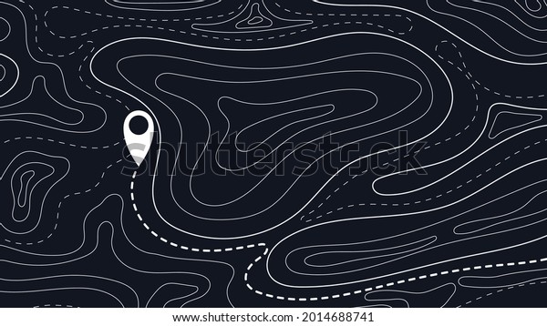 Topographic map and direction marker abstract\
background. Outline cartography landscape. Topographic relief map.\
Modern cover design with wavy lines. Vector card with weather map\
outline pattern