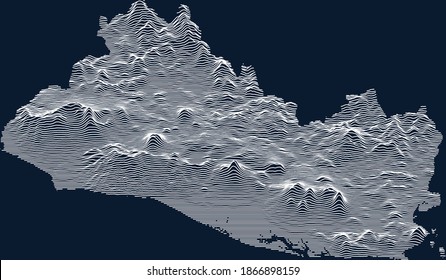 Topographic map of El Salvador with white contour lines on dark blue background