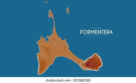 Topographic map of Formentera, Balearic Islands, Spain. Vector detailed elevation map of island. Geographic elegant landscape outline poster.