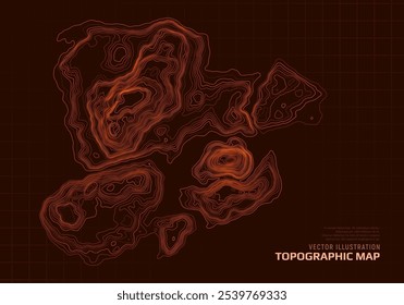 Mapa topográfico. Plano de fundo do mapa do contorno geográfico com linhas de elevação. Conceito detalhado de visualização do terreno. Ilustração vetorial das elevações da paisagem e do relevo natural.