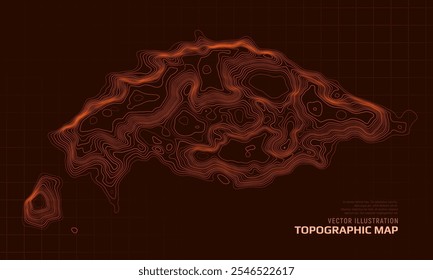 Mapa topográfico. Plano de fundo do mapa do contorno geográfico com linhas de elevação. Conceito detalhado de visualização do terreno. Ilustração vetorial das elevações da paisagem e do relevo natural.