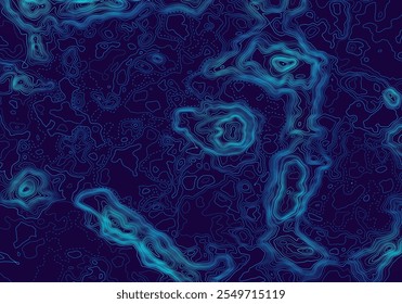Topographic map. Geographic contour map background with elevation lines. Detailed terrain visualization concept. Vector illustration of landscape elevations and natural relief.