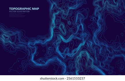 Topographic map. Geographic contour map background with elevation lines. Detailed terrain visualization concept. Vector illustration of landscape elevations and natural relief.