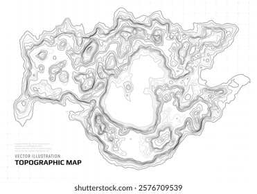 Topographic map. Geographic contour map background with elevation lines. Detailed terrain visualization concept. Vector illustration of landscape elevations and natural relief.