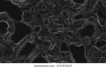 Topographic map. Geographic contour map background with elevation lines. Detailed terrain visualization concept. Vector illustration of landscape elevations and natural relief.