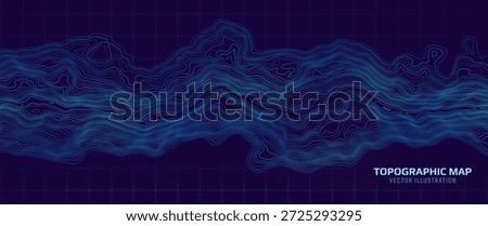 Topographic map. Geographic contour map background with elevation lines. Detailed terrain visualization concept. Vector illustration of landscape elevations and natural relief.