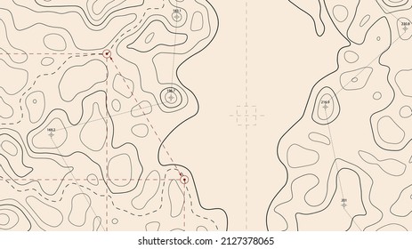 Topographic map. Geographical background of the relief. Contour maps. Terrain. Vector illustration.
