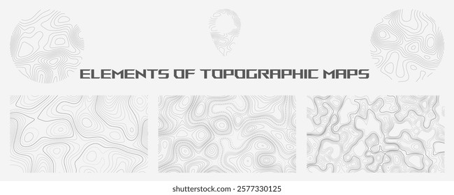 Topographic map. Gray outlines on a light background. Contour abstract background. 3D Vector illustration.