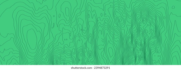 Topographic map in green on dark green. Geographic topography of mountains in vector illustration. Texture of the topographic image. Ground map of the area. Lines of graphic contour of height. Wide.
