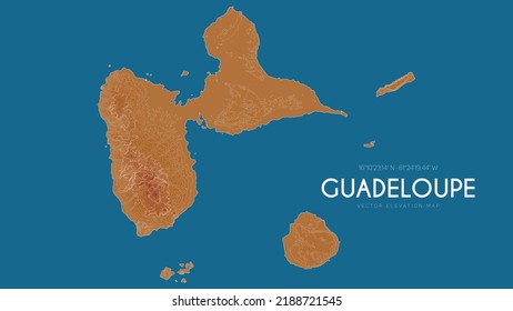 Topographic map of Guadeloupe, France. Vector detailed elevation map of island. Geographic elegant landscape outline poster.