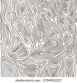 Fundo linear desenhado à mão do mapa topográfico. Mapa abstrato da elevação do terreno. Mapa do Contorno da Grade. Conceito geográfico. Fundo ondulado. Ilustração de linhas vetoriais.