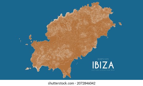 Topographic map of Ibiza, Balearic Islands, Spain. Vector detailed elevation map of island. Geographic elegant landscape outline poster.