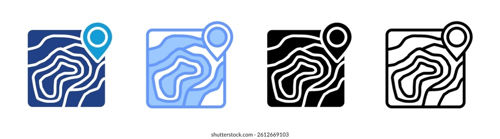 Topographic Map icon set multiple style collection