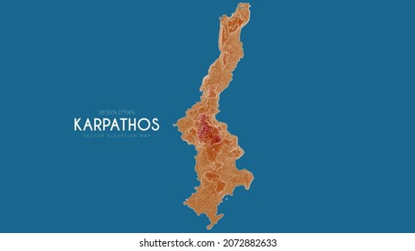 Topographic map of Karpathos, Greece. Vector detailed elevation map of island. Geographic elegant landscape outline poster.