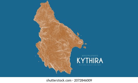 Topographic map of Kythira, Greece. Vector detailed elevation map of island. Geographic elegant landscape outline poster.