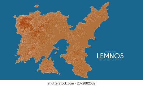 Topographic map of Lemnos, Greece. Vector detailed elevation map of island. Geographic elegant landscape outline poster.