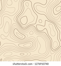 Topographic map lines. Actual topographic map. Seamless design, superb tileable isolines pattern. Vector illustration.