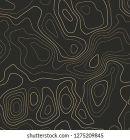 Topographic map lines. Actual topography map. Seamless design. Beautiful tileable isolines pattern, vector illustration.