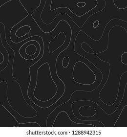 Topographic map lines. Actual topography map. Dark seamless design, great tileable isolines pattern. Vector illustration.