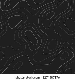 Topographic map lines. Admirable topography map. Dark seamless design, dramatic tileable isolines pattern. Vector illustration.