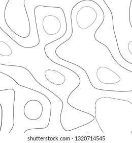 Topographic map lines. Black and white seamless design. Adorable tileable isolines pattern. Vector illustration.