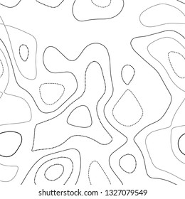 Topographic map lines. Black and white seamless design. Juicy tileable isolines pattern. Vector illustration.