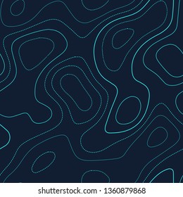 Topographic map lines. Futuristic seamless design. Dramatic tileable isolines pattern. Vector illustration.