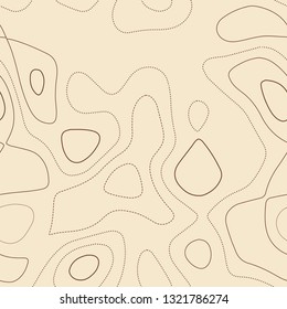 Topographic map lines, seamless design, tileable isolines pattern, vector illustration.