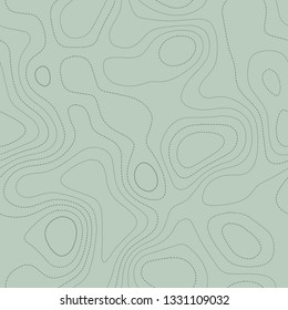 Topographic map lines, seamless design, positive tileable pattern in green tones, vector illustration.