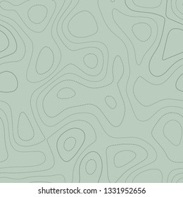 Topographic map lines, seamless design, memorable tileable pattern in green tones, vector illustration.