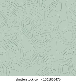 Topographic map lines, seamless design, classic tileable pattern in green tones, vector illustration.