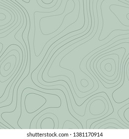 Topographic map lines, seamless design, fantastic tileable pattern in green tones, vector illustration.