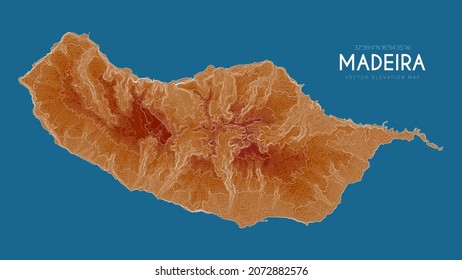 Topographic map of Madeira, Portugal. Vector detailed elevation map of island. Geographic elegant landscape outline poster.