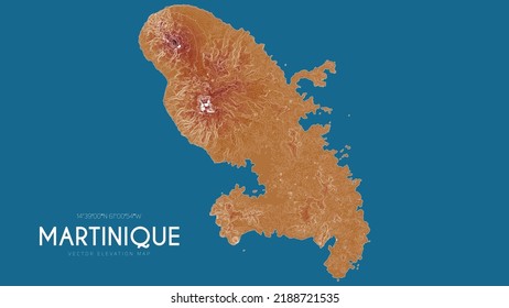 Topographic map of Martinique, Antilles archipelago, France. Vector detailed elevation map of island. Geographic elegant landscape outline poster.