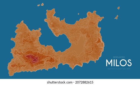 Topographic map of Milos, Greece. Vector detailed elevation map of island. Geographic elegant landscape outline poster.