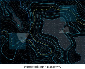 Topographic Map in Modern style, Futuristic Contour Background. Map Grid Abstract Vector Illustration. The Concept of a Conditional Geography Scheme and the Terrain Path. Topo Map With Elevation. 