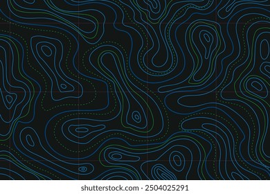 Topographic map with mountain relief, contur abstract wavy lines, top view land