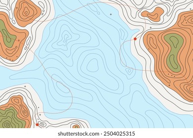 Topographic map with mountain relief, contur abstract wavy lines, top view land