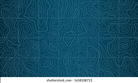 Topographic Map On A Blue Background With Blue Lines With A Coordinate Grid And Gradient