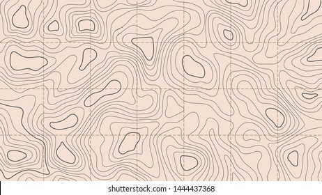 Topographic Map On A Light Brown Background With A Coordinate Grid