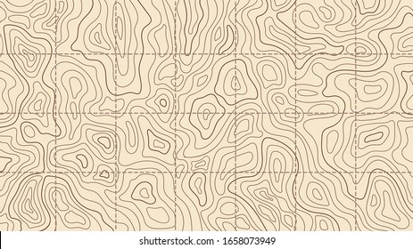 topographic map on a light brown background with brown lines and a coordinate grid