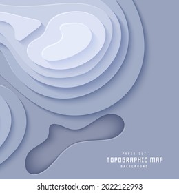 Mapa topográfico en estilo de corte de papel. 3d fondo abstracto con ondas cortadas cubierta moderna. Agujeros de colores grises y arte en papel de montañas. Ilustración de tarjetas vectoriales y formas geométricas lisas de origami.